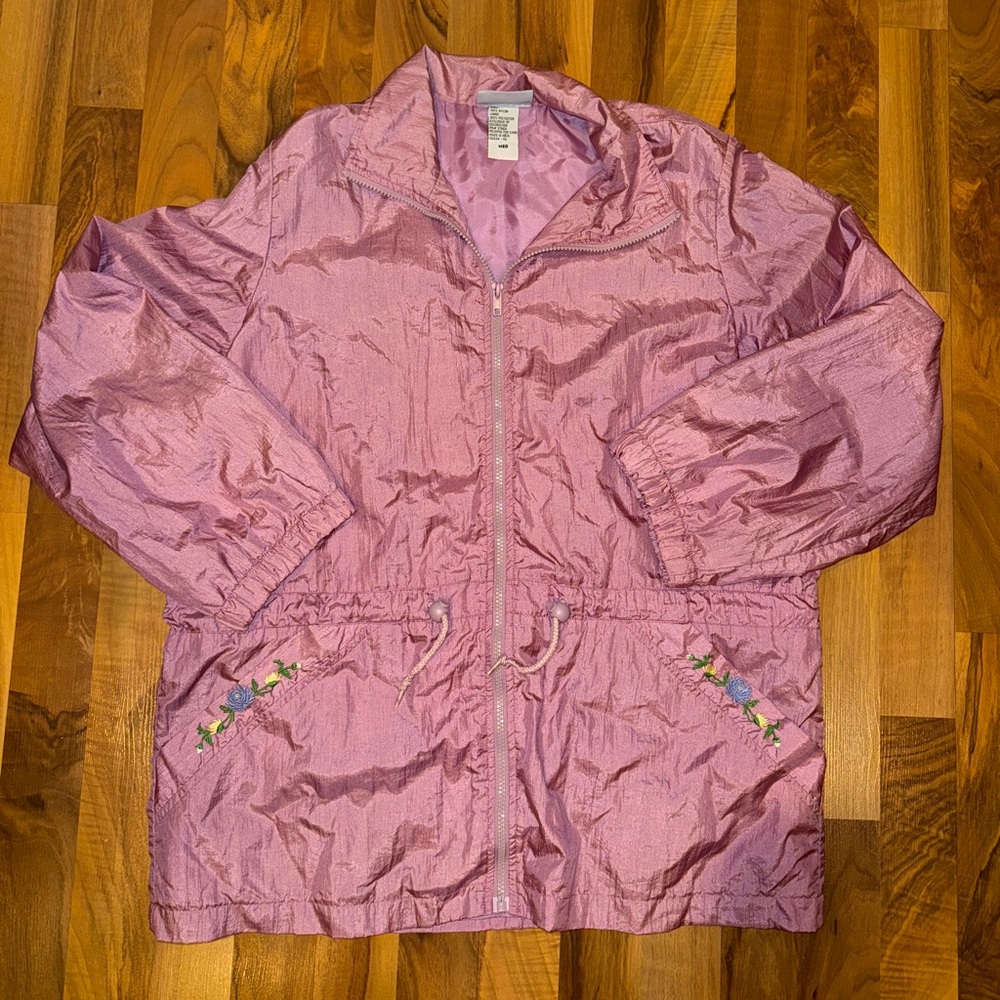 Vintage Blair women’s windbreaker zip up pink jacket embroidered‎ floral medium